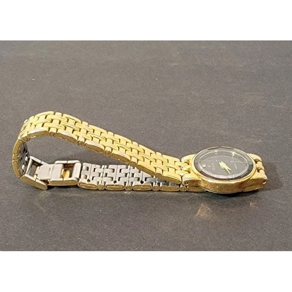 Elgin Gold Tone Stainless Steel Black Dial Face Watch EM178136 VX10 - Picture 6 of 9